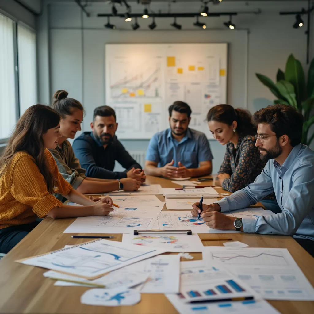 Equipo de consultores en sesión estratégica