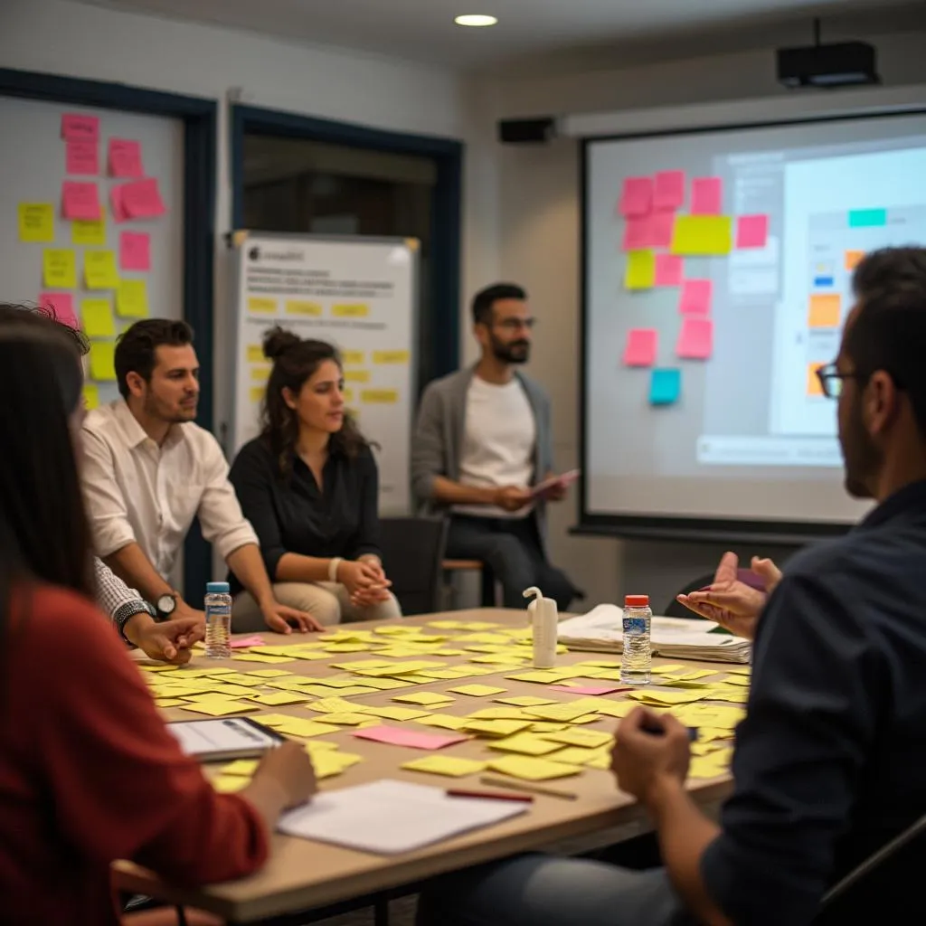 Equipo de innovación en sesión de design thinking