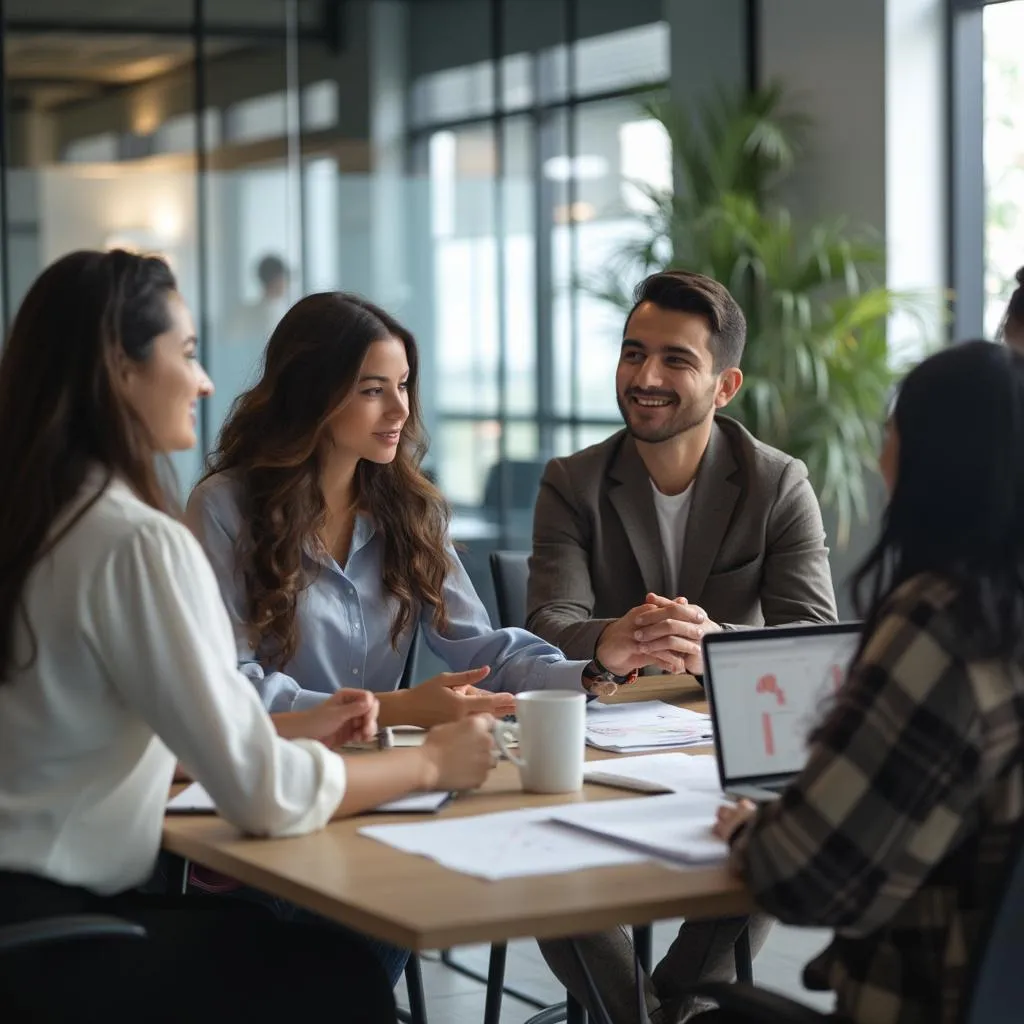 Equipo de consultores en reunión estratégica